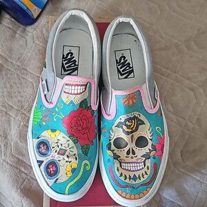 Custom shoes... day of the dead slip ons